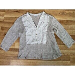 Mario Romano Italy 100% Linen Blouse Women’s Small Beige 3/4 Sleeve Tunic